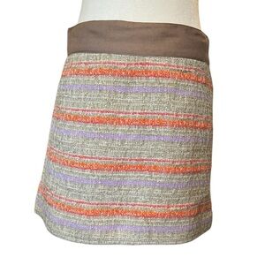 Milly Tweed and Silk Lined Striped Mini Skirt